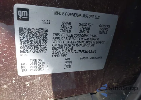 2023 Chevrolet Suburban 4Wd Ls z USA, uszkodzony, nr VIN 1GNSKBKD4PR304184